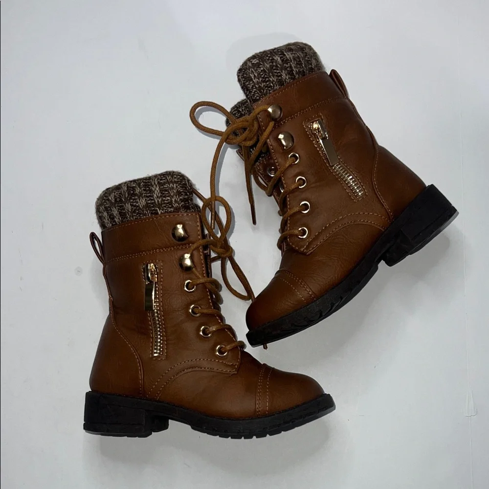 Brown Kids Boots with Knit Cuff - Picture 1 of 7